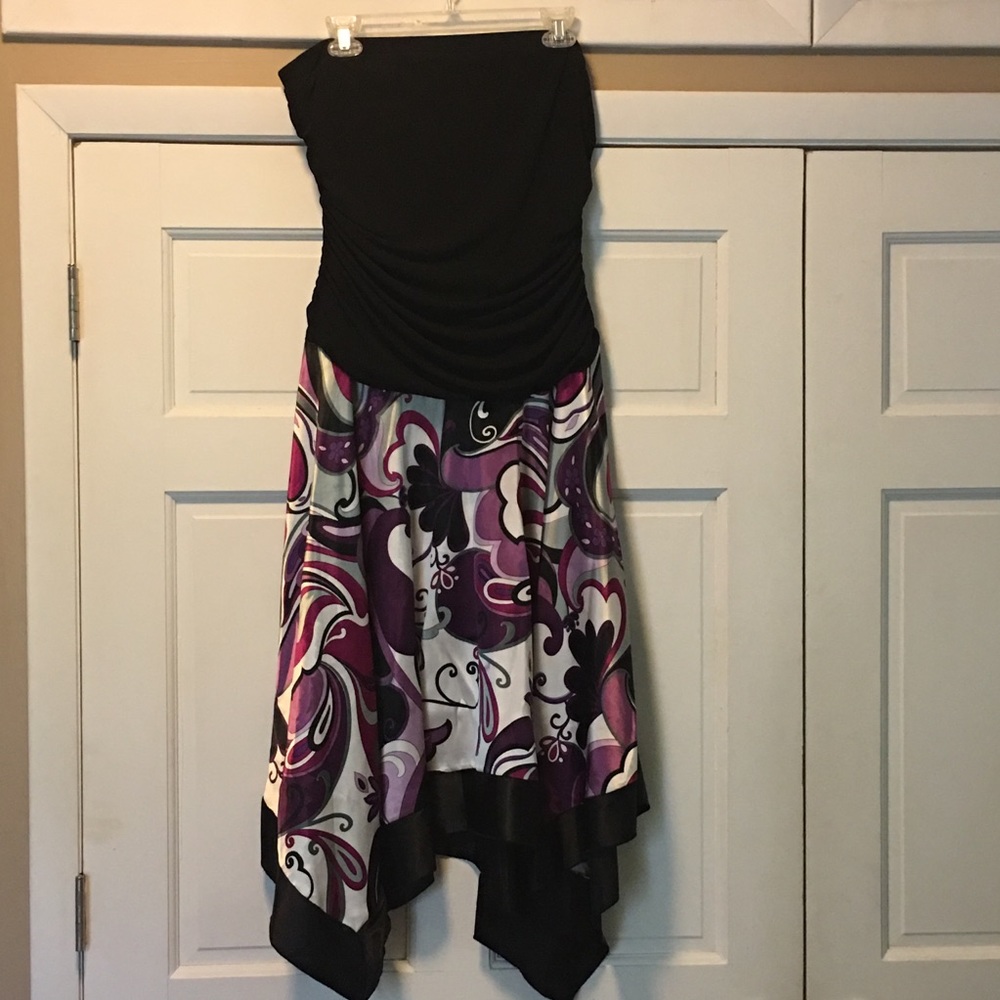 Strapless Print Asymmetrical Dress